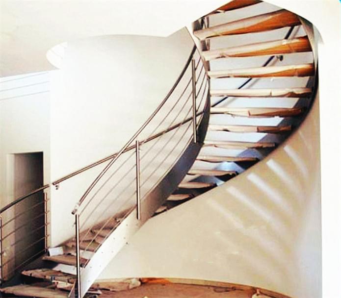 鋼木弧形樓梯，防滑鋼木樓梯YD-GMH61